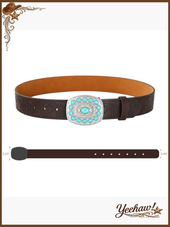 Vintage Western Cowgirl Belt with Turquoise Buckle for Women